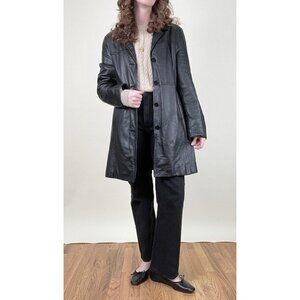 Vintage 90s Leather Limited Jacket Car Coat Minimalist Luxury 1990's 2000s Y2K